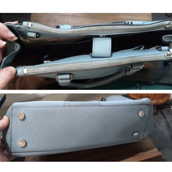 👉LAST CHANCE‼️ Michael Kors Sutton Metallic Silver Stripe Saffiano Satchel - Picture 11 of 16